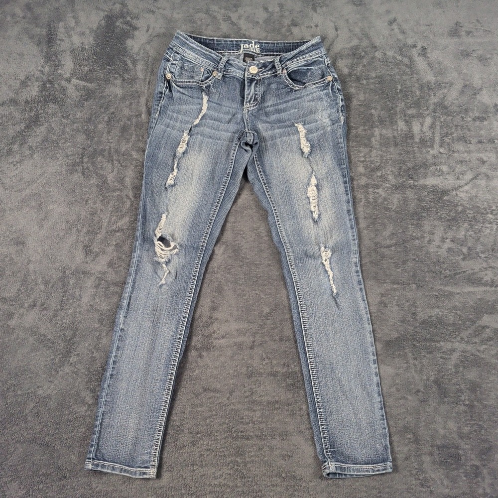 Jade Jeans Womens 5/6 Blue Denim Low Rise Skinny Leg Stovepipe Distressed